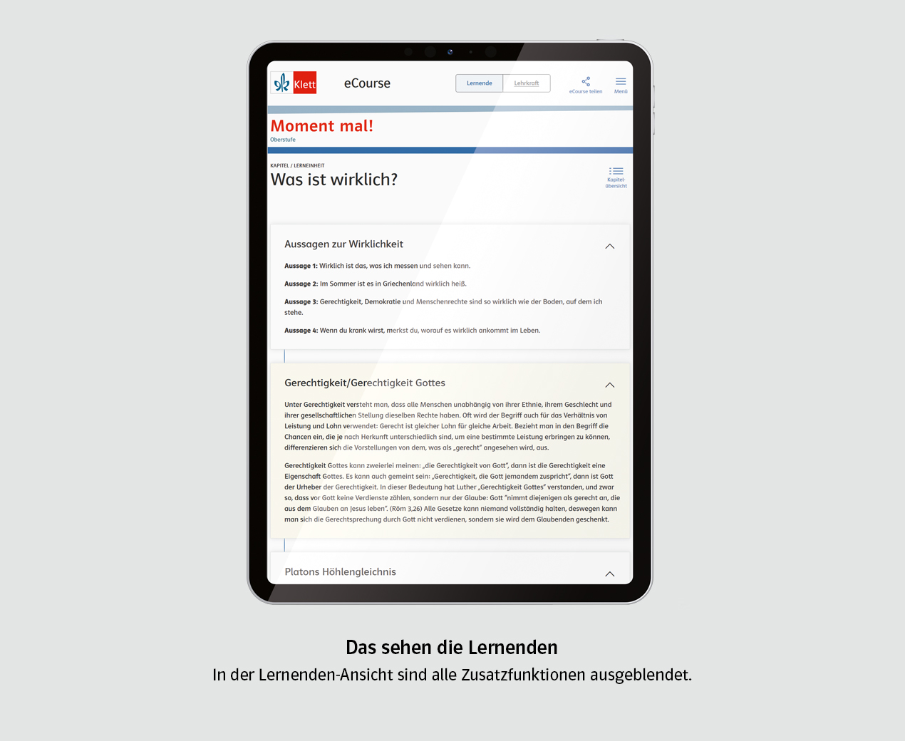 Moment mal! eCourse Schüleransicht