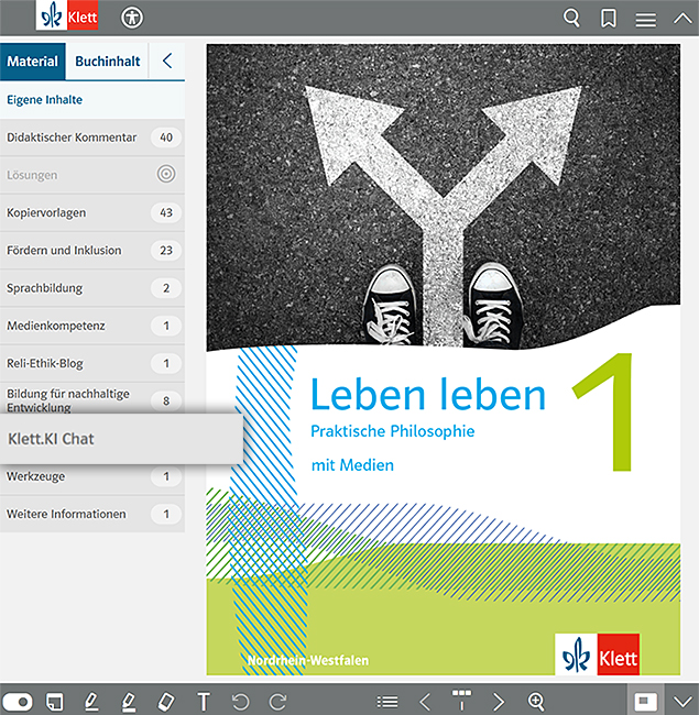 Screenshot: Blick auf die Startseite des Digitalen Unterrichtsassistenten mit der Schaltfläche zum KI Chat